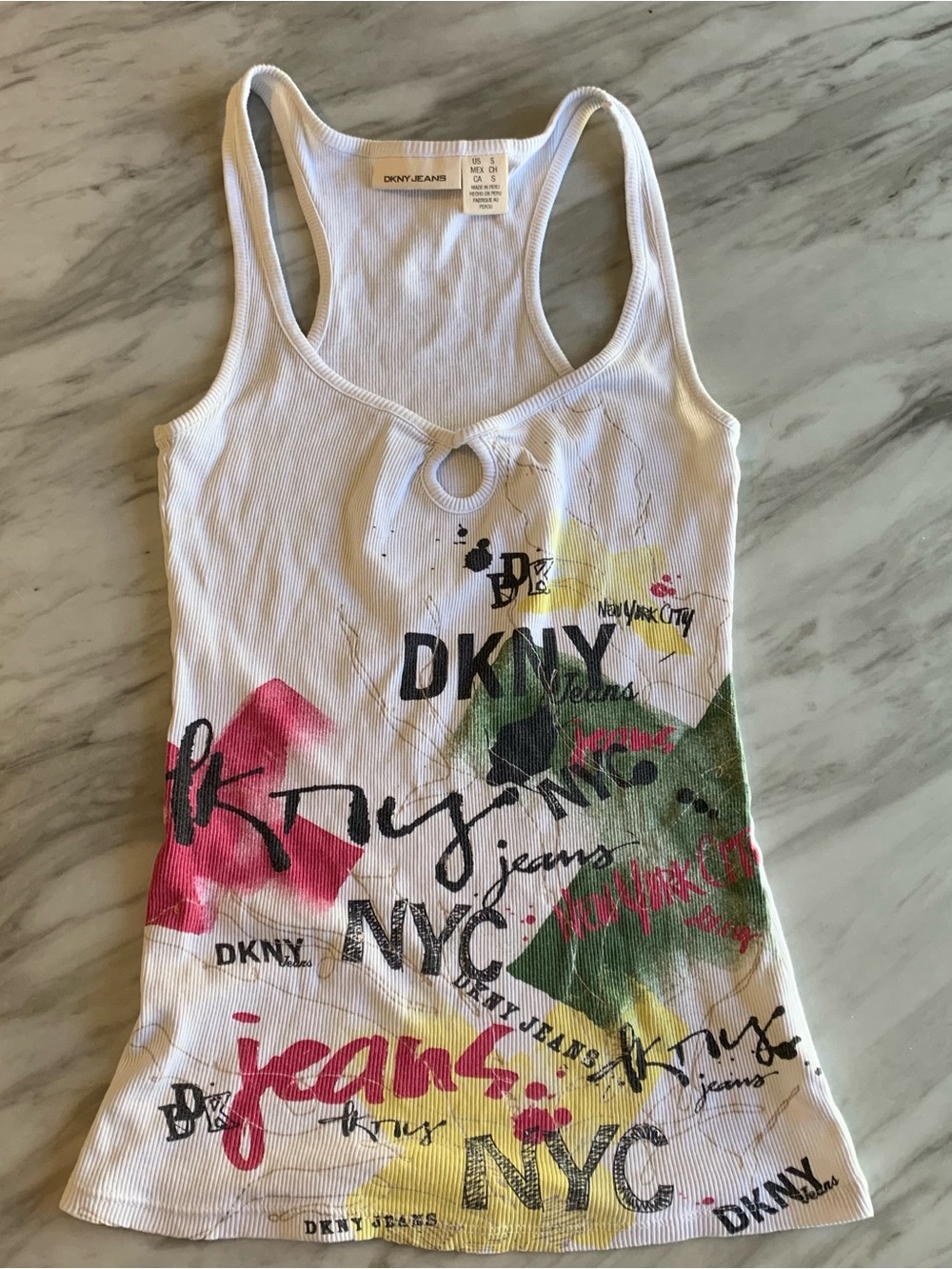 DKNY White Ribbed Racerback Tank